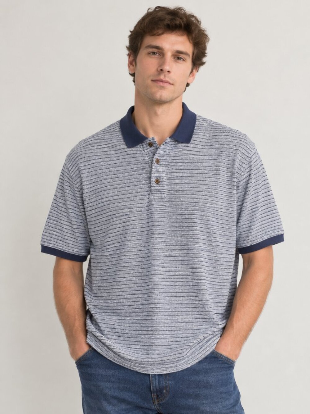 Brooks Men’s XL Textured Stripe Polo Shirt – Navy & White